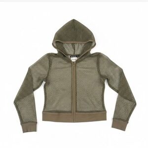 Vtg 90s GUESS JEANS Fishnet Zip Hoodie | Made in USA Olive Mesh Cropped Top L